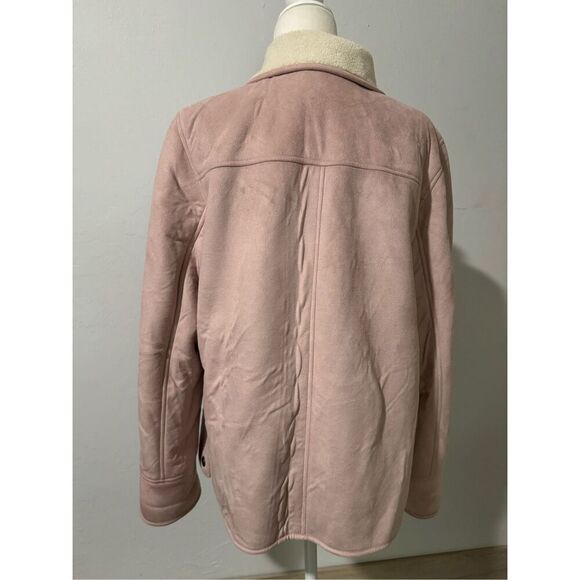 Talbots pink Faux suede vintage Sherpa lined snap button front jacket L - Picture 7 of 8